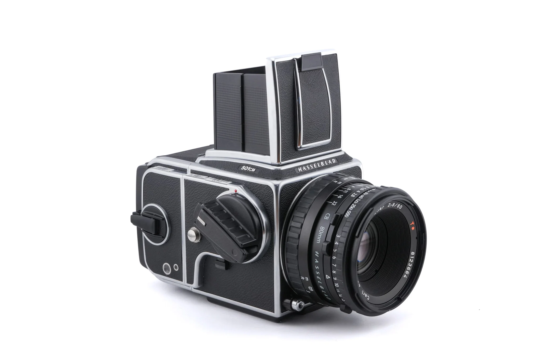 Hasselblad 501CM (Silver, 10238) + Acute Matte D Microprism / Split Image Focusing Screen (42215) + Waist Level Finder (New / Chrome, 42315) + 80mm f2.8 Planar T* CB (20032) + A12N Film Magazine - Image 2